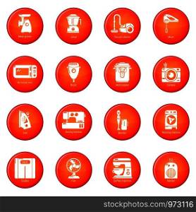 Domestic appliances icons set vector red circle isolated on white background . Domestic appliances icons set red vector