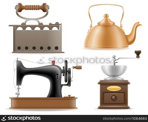 domestic appliances old retro vintage set icons stock vector illustration isolated on white background
