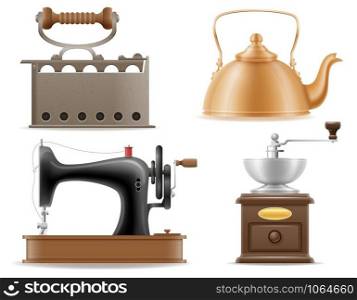 domestic appliances old retro vintage set icons stock vector illustration isolated on white background
