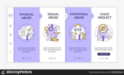 Domestic child abuse onboarding vector template. Parental neglect. Parent ignore children. Physical assault. Responsive mobile website with icons. Webpage walkthrough step screens. RGB color concept. Domestic child abuse onboarding vector template