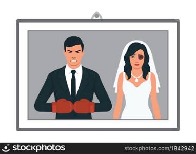 Domestic Family Violence and Discrimination Woman. Humiliation, Conflict, Quarrel and Hate concept. Vector illustration