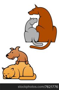 Domestic pets cat and dogin cartoon style for masot or emblem design