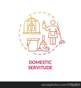 Domestic servitude red concept icon. Domestic slavery and exploitation abstract idea thin line illustration. Low paid migrant workers. Human rights violation. Vector isolated outline color drawing. Domestic servitude red concept icon