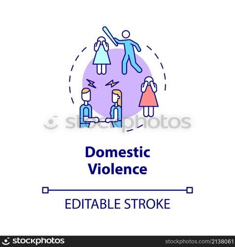 Domestic violence concept icon. Abuse in marriage. Divorce reason abstract idea thin line illustration. Isolated outline drawing. Editable stroke. Roboto-Medium, Myriad Pro-Bold fonts used. Domestic violence concept icon