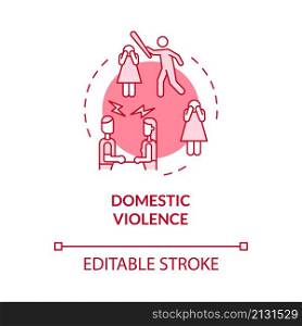 Domestic violence pink concept icon. Abuse awareness. Divorce reason abstract idea thin line illustration. Isolated outline drawing. Editable stroke. Roboto-Medium, Myriad Pro-Bold fonts used. Domestic violence pink concept icon