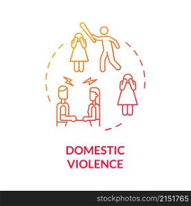 Domestic violence red gradient concept icon. Abuse problem. Divorce reason abstract idea thin line illustration. Isolated outline drawing. Roboto-Medium, Myriad Pro-Bold fonts used. Domestic violence red gradient concept icon