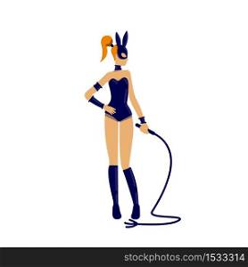 Dominatrix flat color vector faceless character. Mistress for sexual foreplay. Woman in latex costume. BDSM subculture isolated cartoon illustration for web graphic design and animation. Dominatrix flat color vector faceless character