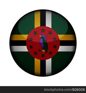 dominica Flag in glossy round button of icon. dominica emblem isolated on white background. National concept sign. Independence Day. Vector illustration.