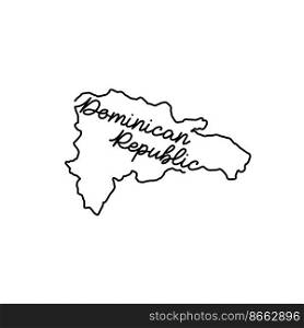 Dominican Republic outline map with the handwritten country name. Continuous line drawing of patriotic home sign. A love for a small homeland. T-shirt print idea. Vector illustration.. Dominican Republic outline map with the handwritten country name. Continuous line drawing of patriotic home sign