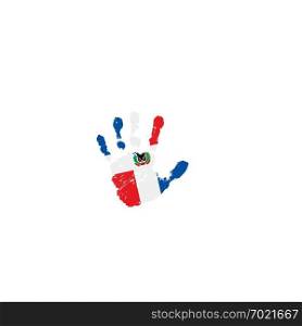 Dominicana flag and hand on white background. Vector illustration.. Dominicana flag and hand on white background. Vector illustration