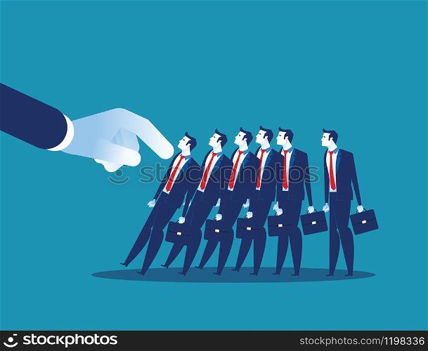 Domino Effect. Manager pushes employee standing in row. Concept business chain reaction vector illustration.
