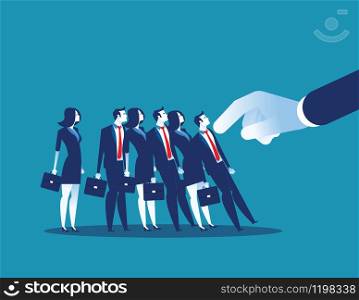 Domino Effect. Manager pushes employee standing in row. Concept business chain reaction vector illustration.