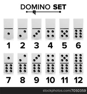 Domino Set Vector Realistic Illustration. White Color. Dominoes Bones Isolated On White. Modern Collection. Domino Set Vector Realistic Illustration. White Color. Dominoes Bones Isolated On White.
