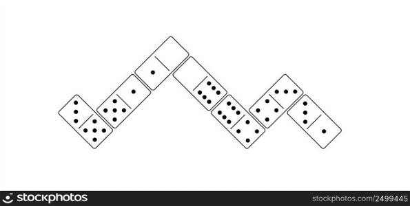 Domino tiles. Classic dominoes, domino’s pictogram. Playing, parts of game full bones tiles. Black, white domino. Flat wood vector set. 28 pieces. White chip of domino on board for gambling. 
