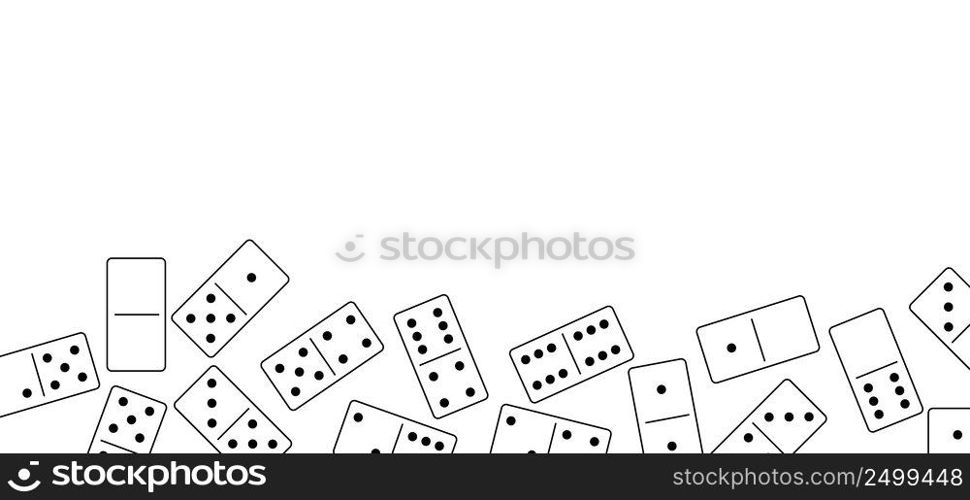 Domino tiles. Classic dominoes, domino’s pictogram. Playing, parts of game full bones tiles. Black, white domino. Flat wood vector set. 28 pieces. White chip of domino on board for gambling. 