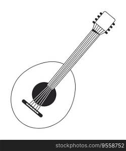 Domra musical instrument flat monochrome isolated vector object. String instrument. Creative hobby. Editable black and white line art drawing. Simple outline spot illustration for web graphic design. Domra musical instrument flat monochrome isolated vector object