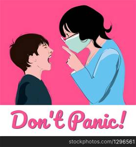 Don&rsquo;t panic. Teacher, woman, mother calm the child. Concept vector graphics. Vector EPS 10