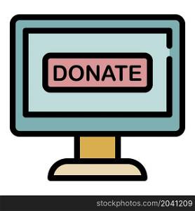 Donate button on the screen icon. Outline donate button on the screen vector icon color flat isolated. Donate button on the screen icon color outline vector