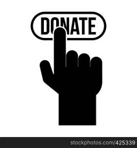 Donate button pressed by hand black simple icon. Donate button pressed by hand icon