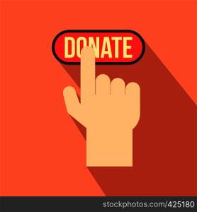 Donate button pressed by hand flat icon for web and mobile devices. Donate button pressed by hand flat icon