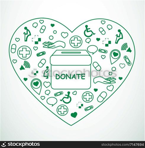 donate , charity for medical and health on heart shape vector