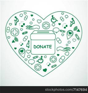donate , charity for medical and health on heart shape vector