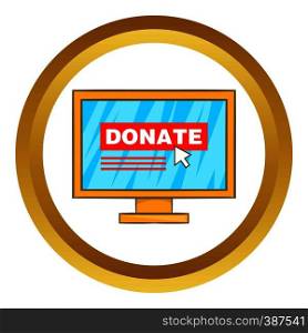 Donate online concept vector icon in golden circle, cartoon style isolated on white background. Donate online concept vector icon