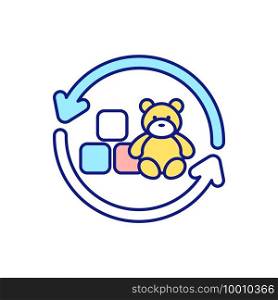 Donation and helping to children RGB color icon. Decluttering house from unused or unnecessary things. Charities. Toys donations. Tidying and cleaning up. Isolated vector illustration. Donation and helping to children RGB color icon