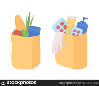Donation bags semi flat color vector item set. Full realistic object on white. Supply to donate to charity isolated modern cartoon style illustration for graphic design and animation pack. Donation bags semi flat color vector item set