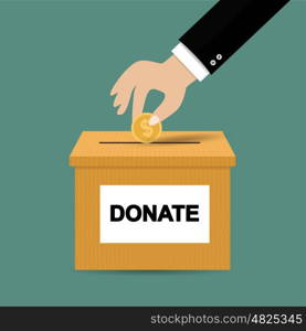 Donation box icon with golden coin