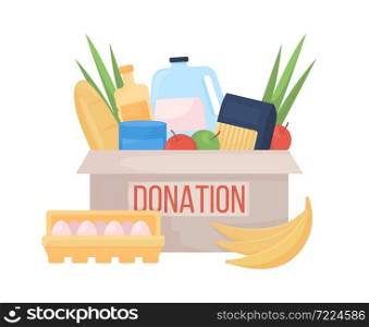 Donation box with food semi flat color vector item. Full realistic object on white. Supply for humanitarian aid isolated modern cartoon style illustration for graphic design and animation. Donation box with food semi flat color vector item