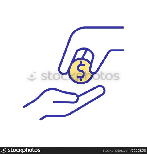 Donation RGB color icon. Help people in need. Supporting social organizations. Investment and sponsorship. Financial assistance. Isolated vector illustration. Simple filled line drawing. Donation RGB color icon