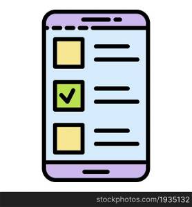 Done smartphone vote icon. Outline done smartphone vote vector icon color flat isolated. Done smartphone vote icon color outline vector