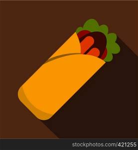 Doner kebab icon. Flat illustration of doner kebab vector icon for web isolated on coffee background. Doner kebab icon, flat style