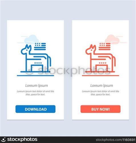 Donkey, American, Political, Symbol Blue and Red Download and Buy Now web Widget Card Template