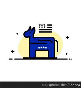 Donkey, American, Political, Symbol Business Flat Line Filled Icon Vector Banner Template