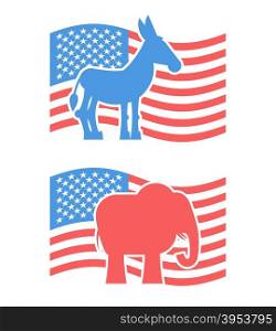Donkey and elephant symbols of political parties in America. USA elections. Democrats against Republicans. Opposition to American policy. democratic donkey and republican elephant. USA symbol of political debate
