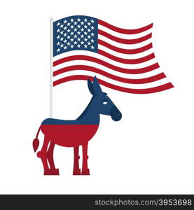 Donkey Democrat. Symbol of political party in America. Political illustration for elections in America. USA Flag. Donkey isolated. Donkey Democrat on white background