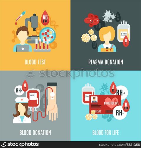 Donor design concept set with blood test plasma donation flat icons isolated vector illustration. Donor Flat Set