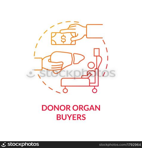 Donor organ buyers red concept icon. Backstreet organ purchase abstract idea thin line illustration. Surgery against willingness. Illegal donor market. Vector isolated outline color drawing. Donor organ buyers red concept icon