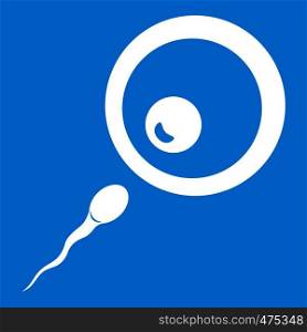 Donor sperm icon white isolated on blue background vector illustration. Donor sperm icon white