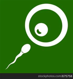 Donor sperm icon white isolated on green background. Vector illustration. Donor sperm icon green