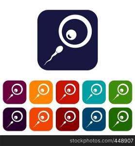Donor sperm icons set vector illustration in flat style In colors red, blue, green and other. Donor sperm icons set flat