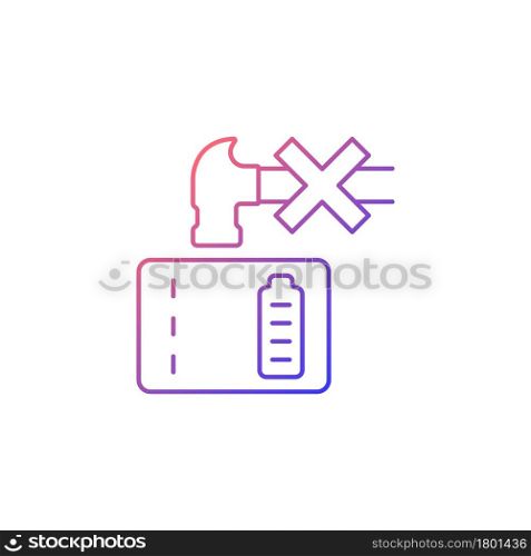 Dont crush powerbank gradient linear vector manual label icon. Inadequate disposal. Thin line color symbol. Modern style pictogram. Vector isolated outline drawing for product use instructions. Dont crush powerbank gradient linear vector manual label icon