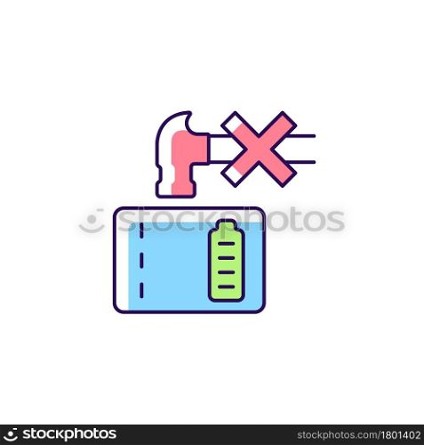 Dont crush powerbank RGB color manual label icon. Decreasing battery life. Inadequate battery disposal. E-waste. Isolated vector illustration. Simple filled line drawing for product use instructions. Dont crush powerbank RGB color manual label icon