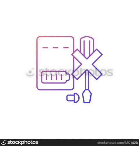 Dont disassemble powerbank gradient linear vector manual label icon. Dont dismantle. Thin line color symbol. Modern style pictogram. Vector isolated outline drawing for product use instructions. Dont disassemble powerbank gradient linear vector manual label icon