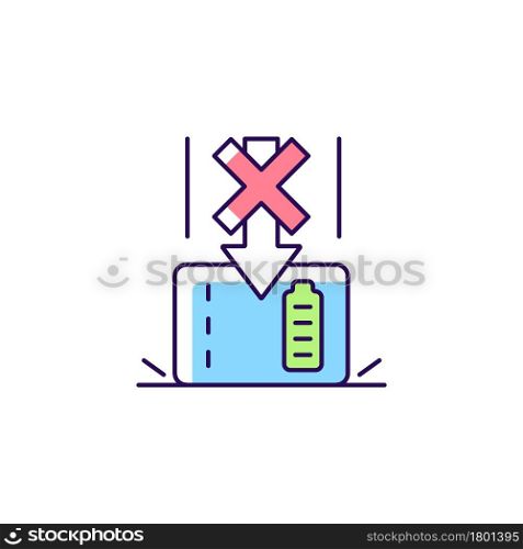 Dont drop powerbank RGB color manual label icon. Fragile components damage. Affecting internal circuitry. Isolated vector illustration. Simple filled line drawing for product use instructions. Dont drop powerbank RGB color manual label icon