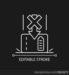 Dont drop powerbank white linear manual label icon for dark theme. Thin line customizable illustration. Isolated vector contour symbol for night mode for product use instructions. Editable stroke. Dont drop powerbank white linear manual label icon for dark theme