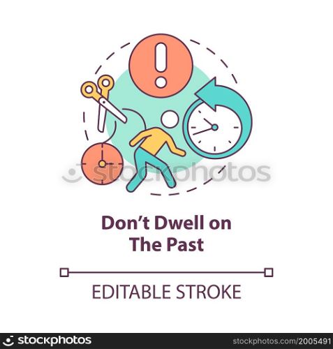 Dont dwell on the past concept icon. Recalling old mistakes. Negative memories problem. Self sabotaging abstract idea thin line illustration. Vector isolated outline color drawing. Editable stroke. Dont dwell on the past concept icon