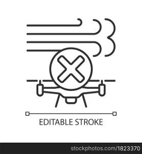 Dont fly in strong winds linear manual label icon. Windy conditions. Thin line customizable illustration. Contour symbol. Vector isolated outline drawing for product use instructions. Editable stroke. Dont fly in strong winds linear manual label icon